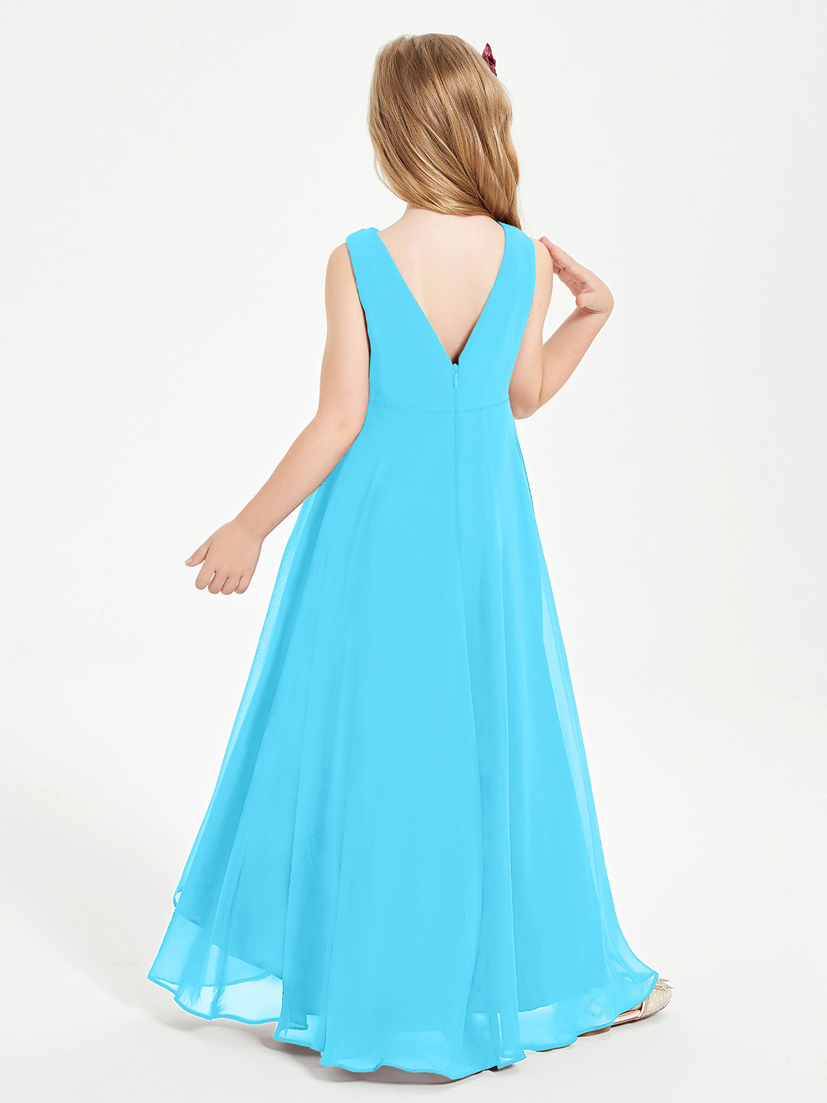 Modern Asymmetrical Cowl Neck Junior Bridesmaid Dresses Pool